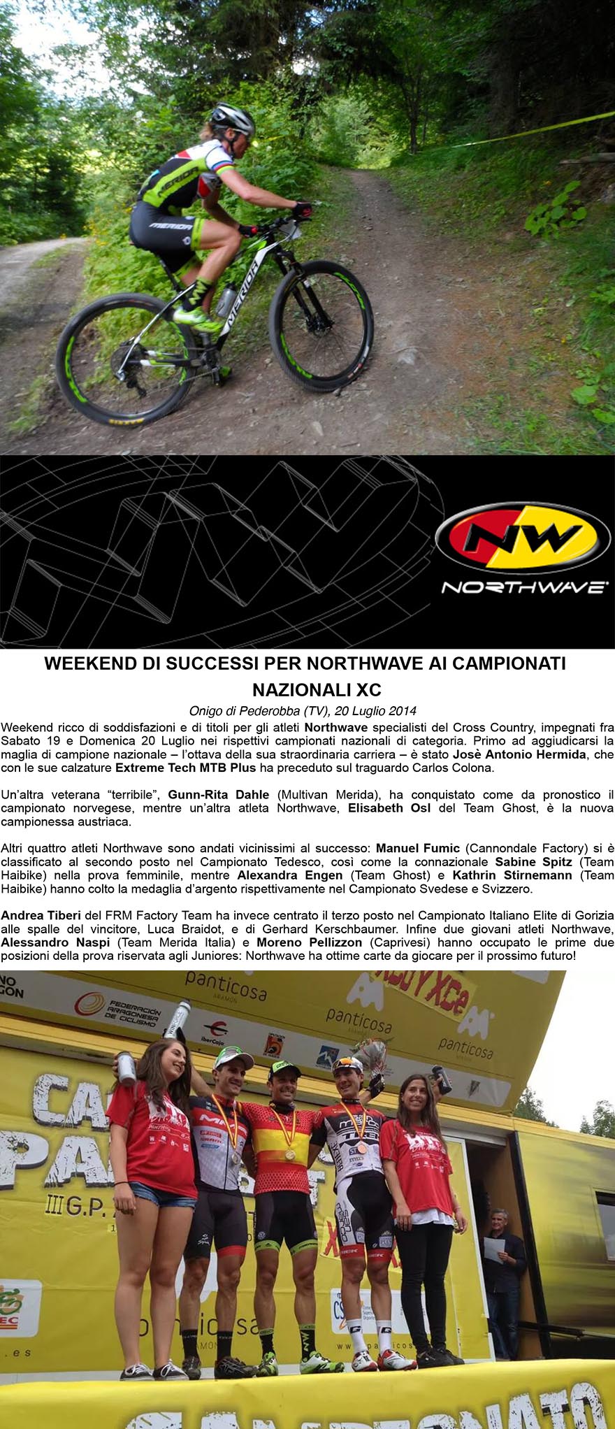 WEEKEND DI SUCCESSI PER NORTHWAVE AI CAMPIONATI NAZIONALI XC Comunicato Stampa 20 Luglio 2014